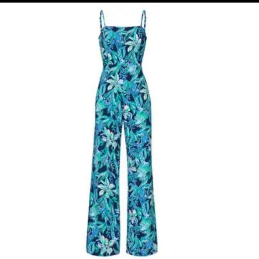 𝅺Lilly Pulitzer Nila Jumpsuit High Tide Take it or Leaf it Floral Print Giraffe - Picture 5 of 14